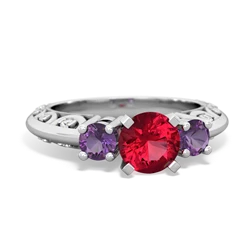 Lab Ruby Art Deco Eternal Embrace Engagement 14K White Gold ring C2003