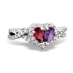 Lab Ruby Diamond Twist 'One Heart' 14K White Gold ring R2640HRT