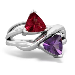 Lab Ruby Split Band Swirl 14K White Gold ring R2341