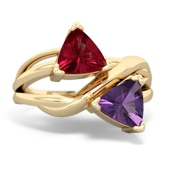 Lab Ruby Split Band Swirl 14K Yellow Gold ring R2341