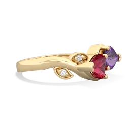 Lab Ruby Floral Elegance 14K Yellow Gold ring R5790