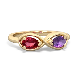 Lab Ruby Infinity 14K Yellow Gold ring R5050