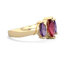 Lab Ruby Three Peeks 14K Yellow Gold ring R2433