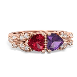 Lab Ruby Diamond Butterflies 14K Rose Gold ring R5601