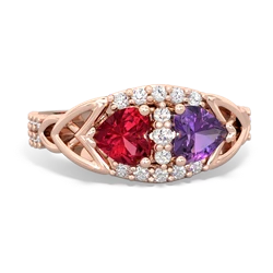 Lab Ruby Sparkling Celtic Knot 14K Rose Gold ring R2645