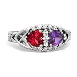 Lab Ruby Sparkling Celtic Knot 14K White Gold ring R2645