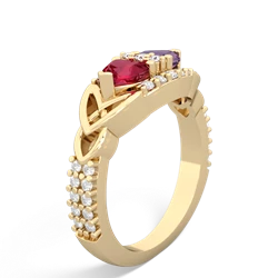 Lab Ruby Sparkling Celtic Knot 14K Yellow Gold ring R2645