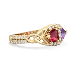 Lab Ruby Sparkling Celtic Knot 14K Yellow Gold ring R2645