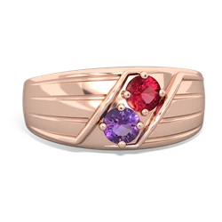 Lab Ruby Men's Streamline 14K Rose Gold ring R0460