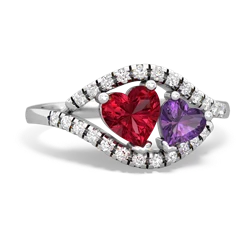 Lab Ruby Mother And Child 14K White Gold ring R3010