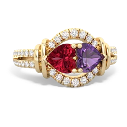 Lab Ruby Art-Deco Keepsake 14K Yellow Gold ring R5630