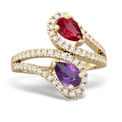 Lab Ruby Diamond Dazzler 14K Yellow Gold ring R3000