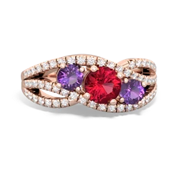 Lab Ruby Three Stone Aurora 14K Rose Gold ring R3080