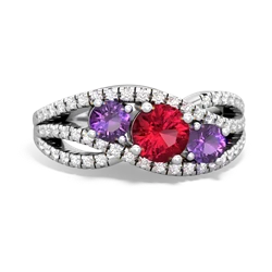 Lab Ruby Three Stone Aurora 14K White Gold ring R3080