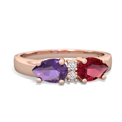 Lab Ruby Pear Bowtie 14K Rose Gold ring R0865