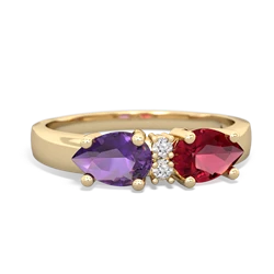 Lab Ruby Pear Bowtie 14K Yellow Gold ring R0865