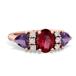 Lab Ruby Antique Style Three Stone 14K Rose Gold ring R2186