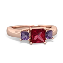 Lab Ruby Three Stone Trellis 14K Rose Gold ring R4015