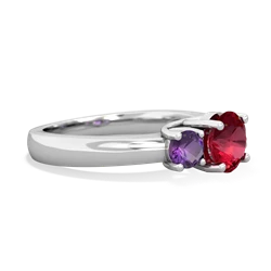 Lab Ruby Three Stone Round Trellis 14K White Gold ring R4018