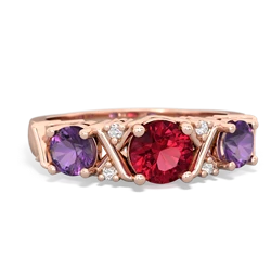 Lab Ruby Hugs And Kisses 14K Rose Gold ring R5016