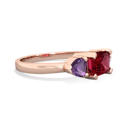 Lab Ruby Three Stone 14K Rose Gold ring R5235