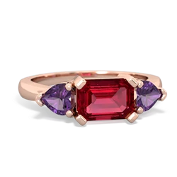 Lab Ruby Three Stone 14K Rose Gold ring R5235