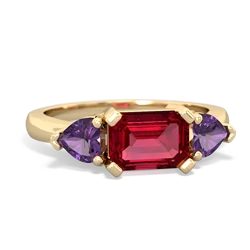 Lab Ruby Three Stone 14K Yellow Gold ring R5235