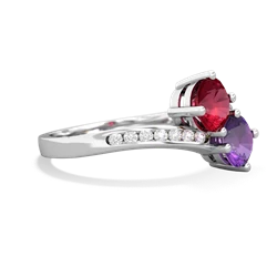 Lab Ruby Channel Set Two Stone 14K White Gold ring R5303