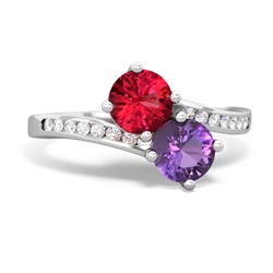 Lab Ruby Channel Set Two Stone 14K White Gold ring R5303