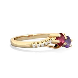 Lab Ruby Infinity Pave Two Stone 14K Yellow Gold ring R5285