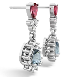 Lab Ruby Halo Pear Dangle 14K White Gold earrings E1882