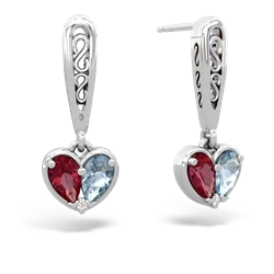 Lab Ruby Filligree Heart 14K White Gold earrings E5070