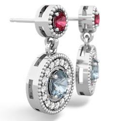 Lab Ruby Halo Dangle 14K White Gold earrings E5319