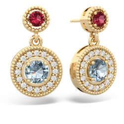 Lab Ruby Halo Dangle 14K Yellow Gold earrings E5319