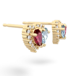 Lab Ruby Halo 14K Yellow Gold earrings E7008