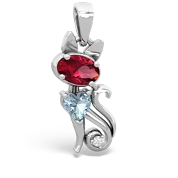 Lab Ruby Kitten 14K White Gold pendant P5780