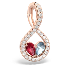 Lab Ruby Pave Twist 'One Heart' 14K Rose Gold pendant P5360