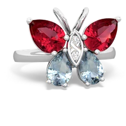 Lab Ruby Butterfly 14K White Gold ring R2215