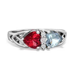 Lab Ruby Celtic Knot Double Heart 14K White Gold ring R5040