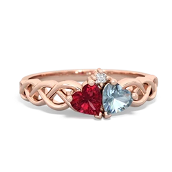 Lab Ruby Heart To Heart Braid 14K Rose Gold ring R5870