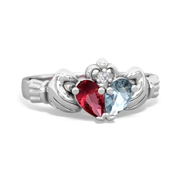 Lab Ruby 'Our Heart' Claddagh 14K White Gold ring R2388