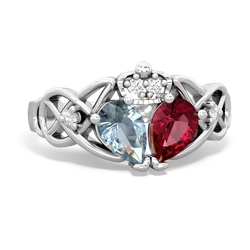 Lab Ruby 'One Heart' Celtic Knot Claddagh 14K White Gold ring R5322