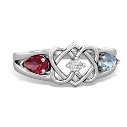 Lab Ruby Hearts Intertwined 14K White Gold ring R5880