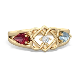 Lab Ruby Hearts Intertwined 14K Yellow Gold ring R5880