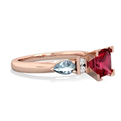 Lab Ruby 6Mm Princess Eternal Embrace Engagement 14K Rose Gold ring C2002