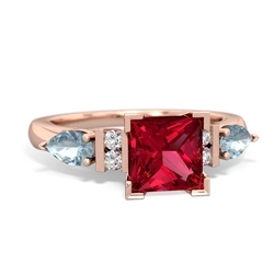 Lab Ruby 6Mm Princess Eternal Embrace Engagement 14K Rose Gold ring C2002