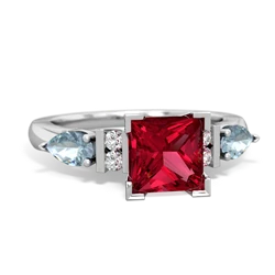 Lab Ruby 6Mm Princess Eternal Embrace Engagement 14K White Gold ring C2002