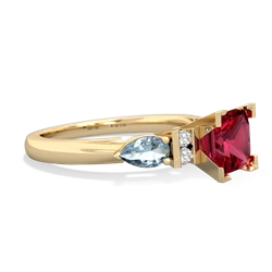 Lab Ruby 6Mm Princess Eternal Embrace Engagement 14K Yellow Gold ring C2002