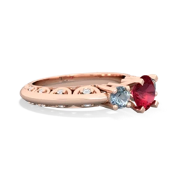 Lab Ruby Art Deco Eternal Embrace Engagement 14K Rose Gold ring C2003