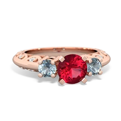 Lab Ruby Art Deco Eternal Embrace Engagement 14K Rose Gold ring C2003